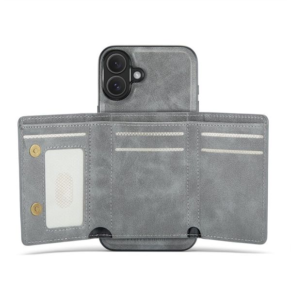 FIERRE SHANN FS030 iPhone 17 Plånboksfodral Tri-Fold Konstläder - Grå