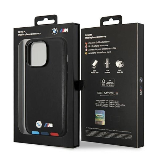 BMW iPhone 14 Pro Max Skal Magsafe Läder Stamp Tricolor - Svart Svart