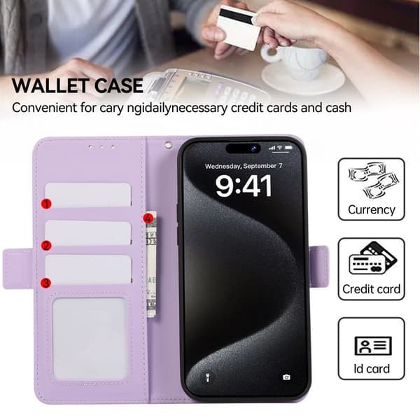 ABEEL iPhone 16 Pro Plånboksfodral Konstläder RFID-Skydd Magnetlås Lila