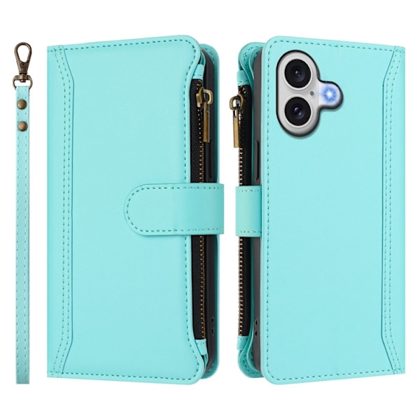 iPhone 17 Plånboksfodral Zipper Med Rem - Mintgrön Grön
