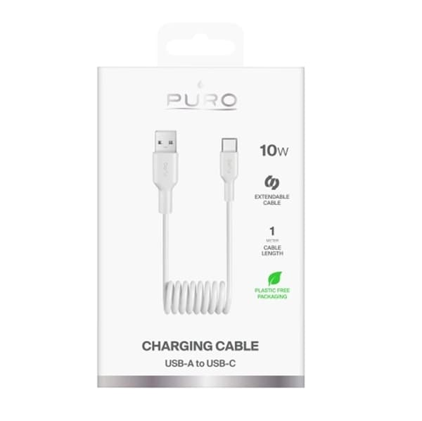 Puro USB-A - USB-C 10W Kabel 1m Spiral - Vit Vit