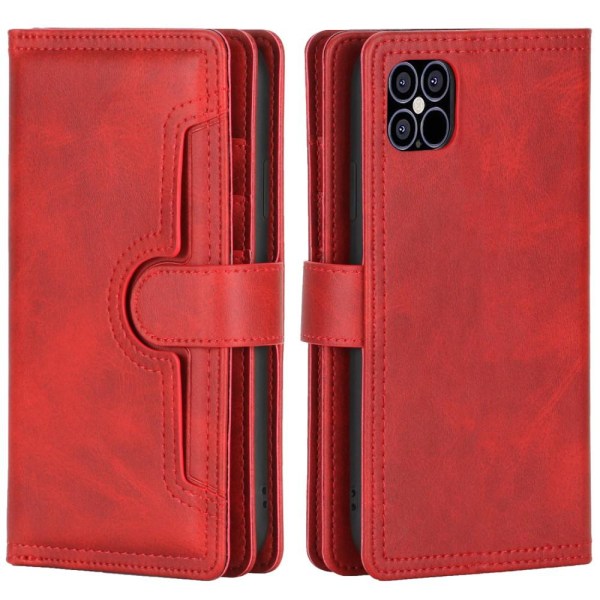 Äkta Läder Plånboksfodral iPhone 13 Pro Multiple Card Slots - Röd Red