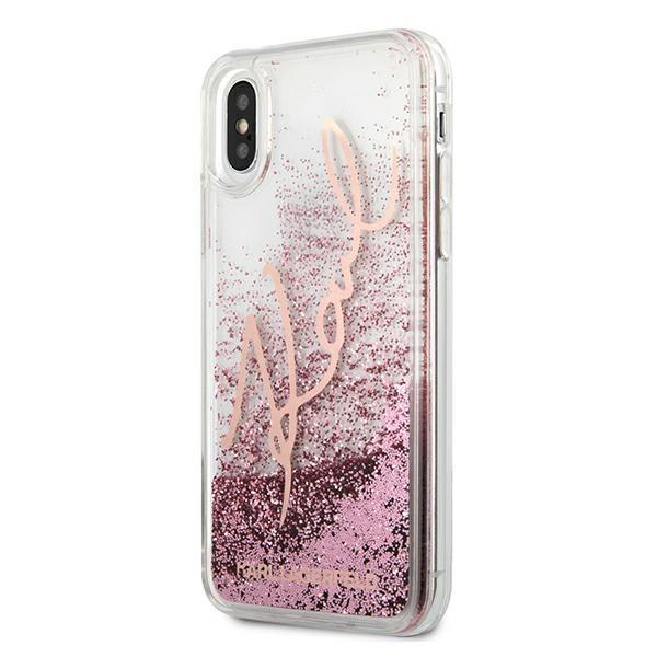 Karl Lagerfeld kansi iPhone X / Xs Glitter Signature - Rose Gold Yellow