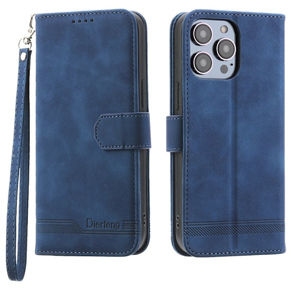 DIERFENG DF-03 Plånboksfodral för iPhone 15 Pro - Konstläder - Blå
