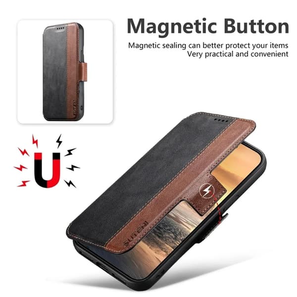 SUTENI iPhone 16 Pro Max Plånboksfodral Magsafe Konstläder - Svart Svart