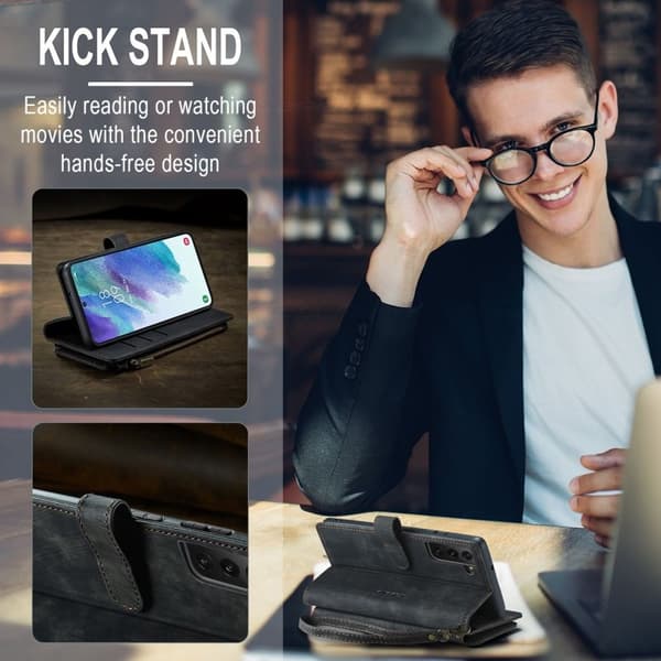 CASEME Konstläder Plånboksfodral för Samsung Galaxy S21 FE 5G - Svart