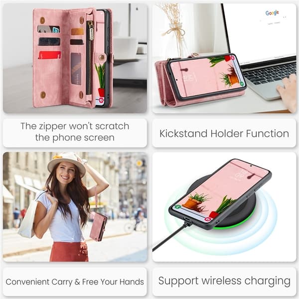 CASEME Galaxy S25 Plus Ultra Plånboksfodral Med Rem - Rosa Rosa