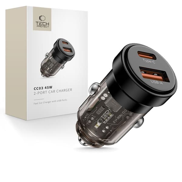 Tech Protect Biloplader USB-A Til USB-C 45W - Sort Svart