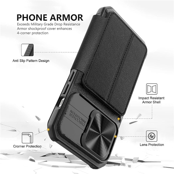 iPhone 14 Pro Max Plånboksfodral PU Läder Shockproof  - Svart Svart