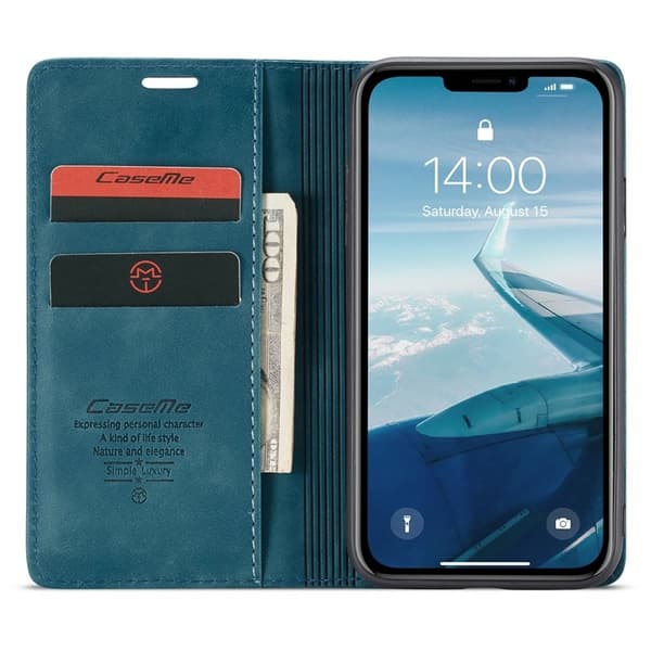 CASEME 013 Flip Konstläderplånboksfodral till iPhone 11 - Blå