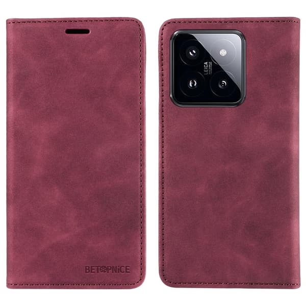 BETOPNICE 003 för Xiaomi 14 Pro Plånboksfodral Konstläder - Röd