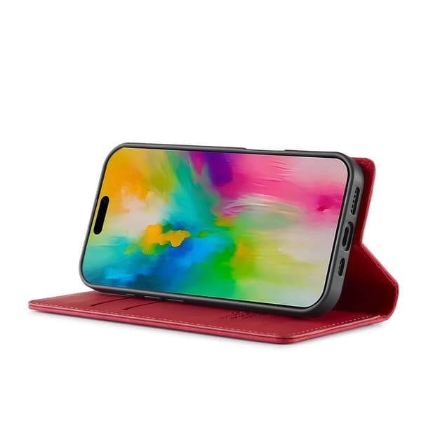 LC.IMEEKE iPhone 16 Plus Plånboksfodral Konstläder- Röd