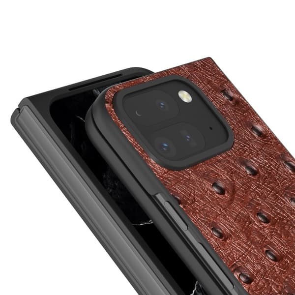 ABEEL Mobilskal till Google Pixel 9 Pro Fold 5G Äkta Läder Ostrich Brun