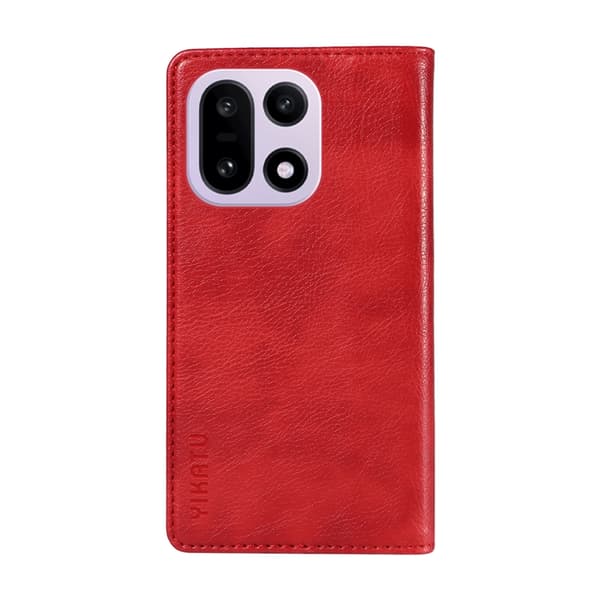 YIKATU OnePlus 15 Plånboksfodral Litchi Closure Konstläder Röd