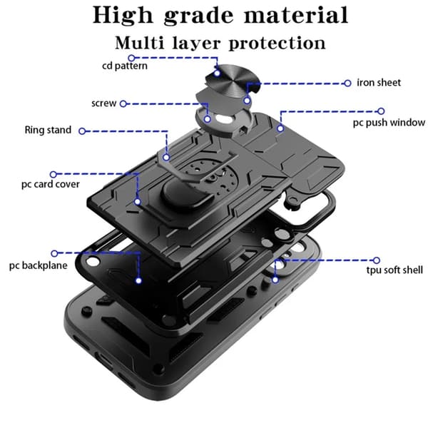 Mobilskal till iPhone 17 Pro Max Kamera Slider PC + TPU Kickstand - Blå Blå