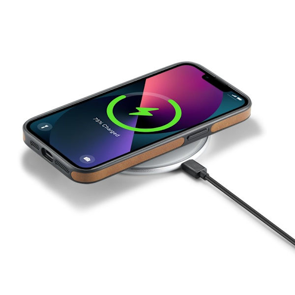 DG.MING Mobilskal till iPhone 14 Scratch-Proof Läderbrun