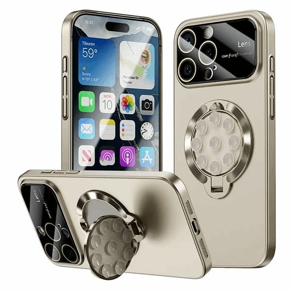 Mobilskal till iPhone 14 Pro Magsafe Sugkopphållare Kickstand - Titan Guld