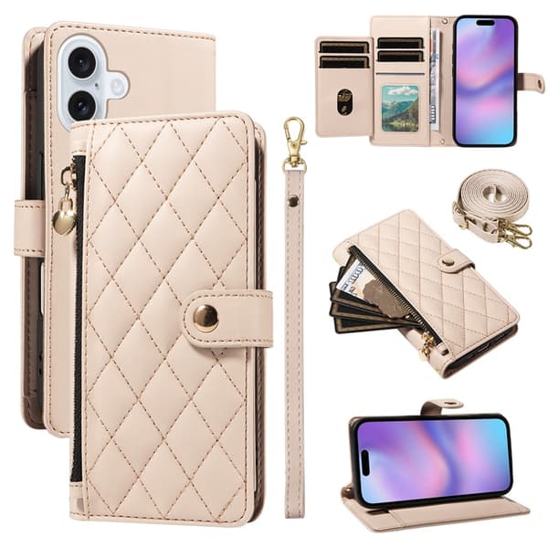 iPhone 17 Plånboksfodral Rhombus Läder - Beige Beige