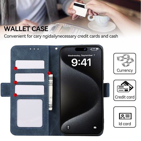 ABEEL iPhone 16 Pro Plånboksfodral Konstläder Folio Ställ Blå