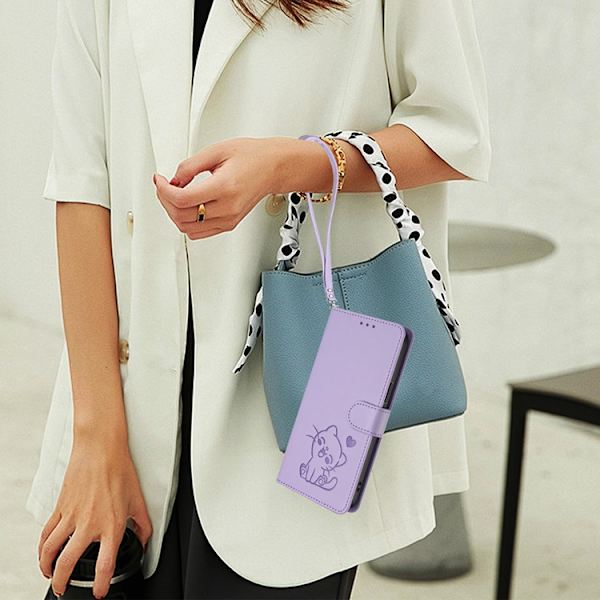 OnePlus 15 Konstläder Plånboksfodral Love Cat Pattern Imprint Lila