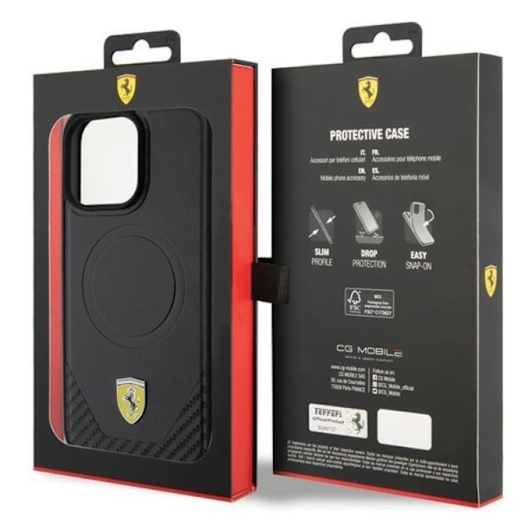 Ferrari iPhone 15 Pro Max Mobilskal Magsafe Carbon Metal Logo Svart