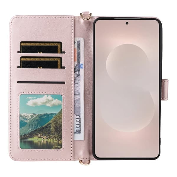Samsung Galaxy S26 Edge Plånboksfodral Konstläder Ställ - Rosa