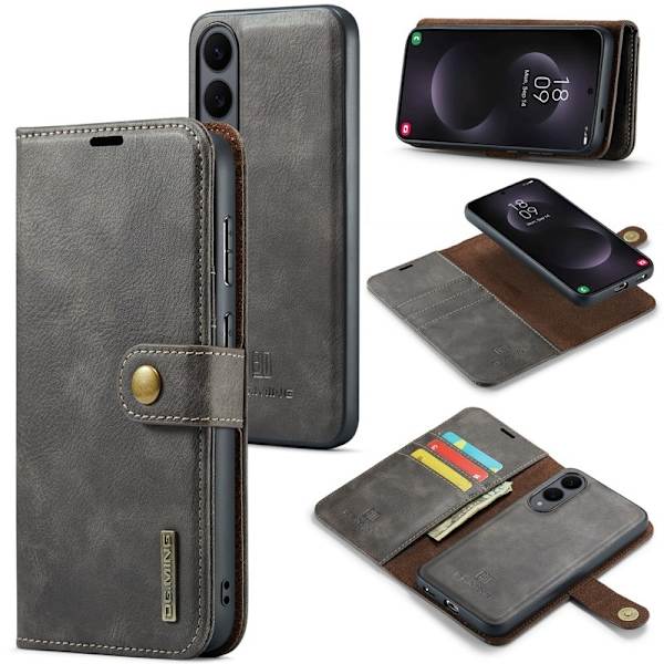 DG.MING Samsung Galaxy S25 Edge Plånboksfodral Äkta Läder Avtagbart - Grå