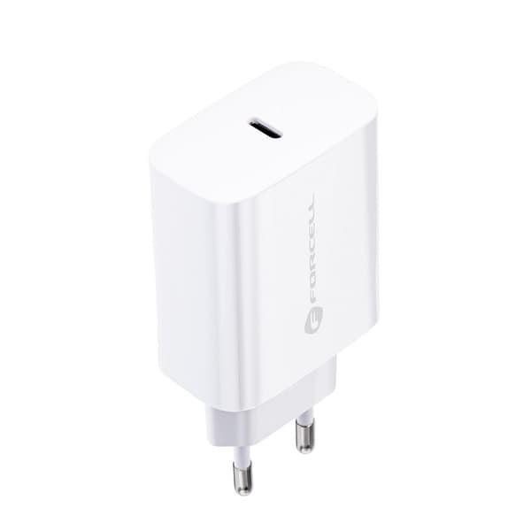 Forcell USB C Reseladdare med Type C kabel 25W QC 4.0 1m Vit