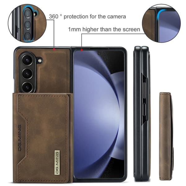 DG.MING M2 Series Kickstand Plånboksfodral Samsung Galaxy Z Fold5 Brun