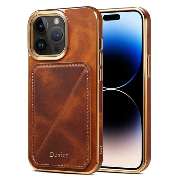 DENIOR Mobilskal till iPhone 14 Pro Max Äkta Läder + TPU + PC - Brun
