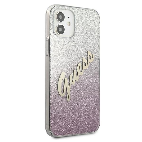 Guess Skal iPhone 12 Mini Glitter Gradient Script - Rosa Rosa