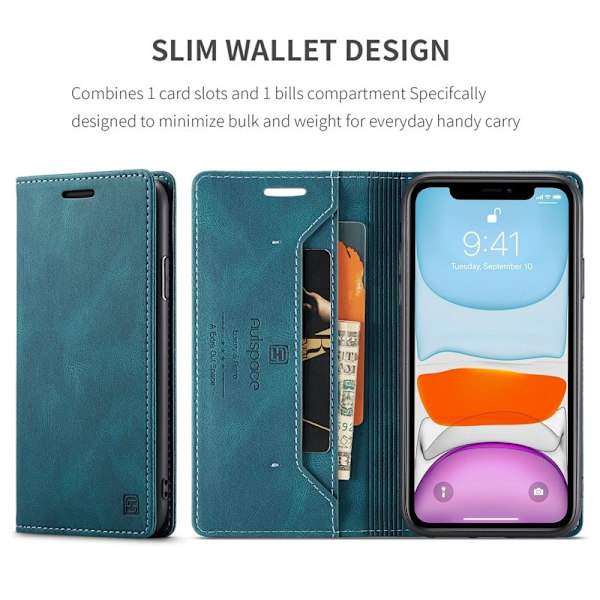 AUTSPACE A01 Plånboksfodral i Konstläder för iPhone 11 - Blå