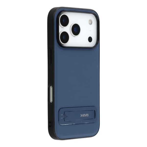 X-LEVEL Mobilskal till iPhone 17 Pro Max Läderbelagt TPU med Ställ - Blå