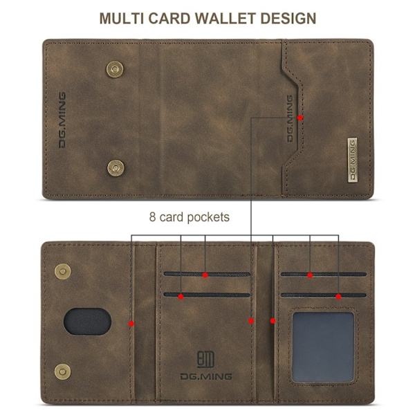 DG.MING 2-i-1 Konstläder Plånboksfodral för iPhone 11 Pro Max - Brun