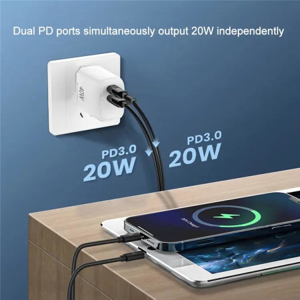 SiGN Dual USB-C PD Väggladdare 40W - Vit