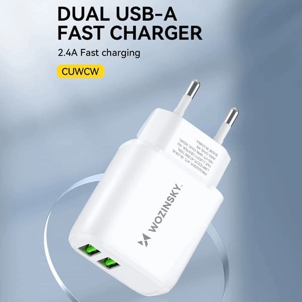 Wozinsky Väggladdare CUWCW 2.4A 2 x USB-A - Vit Vit