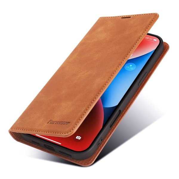 FORWENW iPhone 17 Plånboksfodral Konstläder - Brun