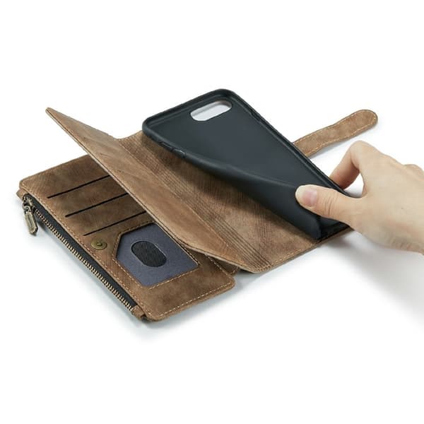 CASEME Konstläder Plånboksfodral för iPhone 6/7/8 Plus med rem - Brun