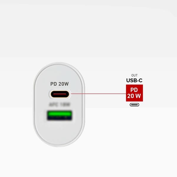 SBS Snabbladdare 20W USB-A USB-C med PD - Vit Vit