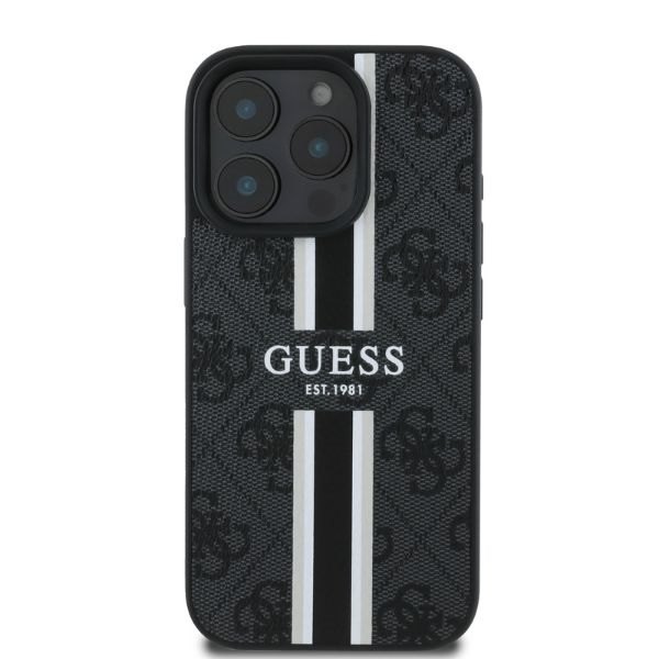 Guess telefontaske til iPhone 16 Pro MagSafe 4G trykte striber - sort Black