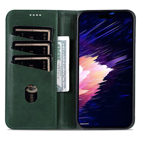 AZNS iPhone 16e Plånboksfodral Konstläder - Grön