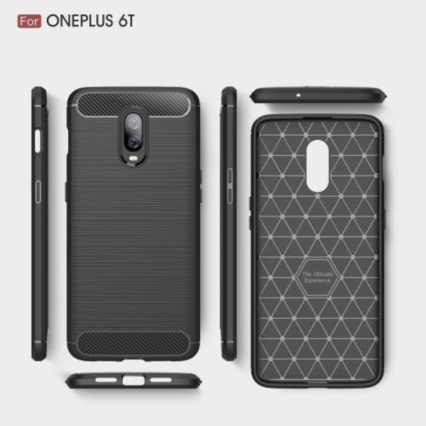 Carbon Børstet Flexicase Cover til OnePlus 6T - Sort Black