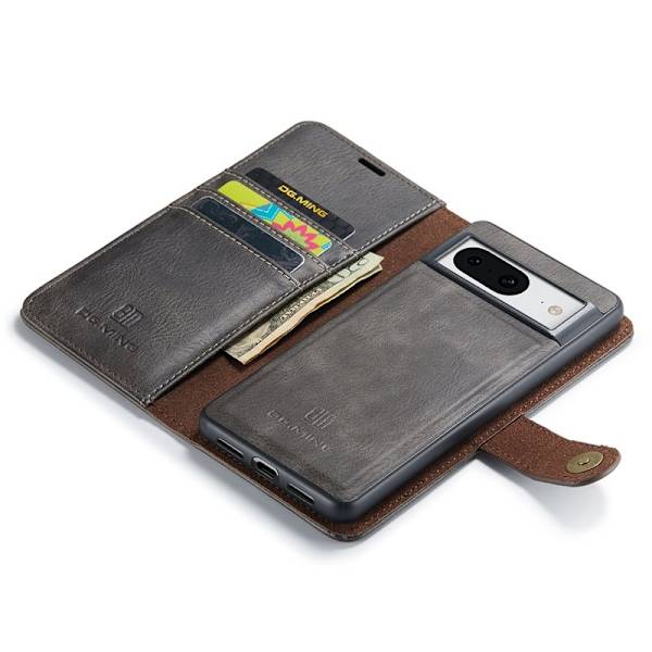 DG.MING Google Pixel 8 Äkta Läder Plånboksfodral Detachable Magnet Grå