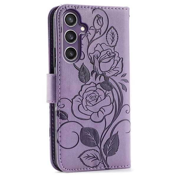 Galaxy S26 Plus Konstläder Plånboksfodral Imprinted Rosa Butterfly - Lila Lila