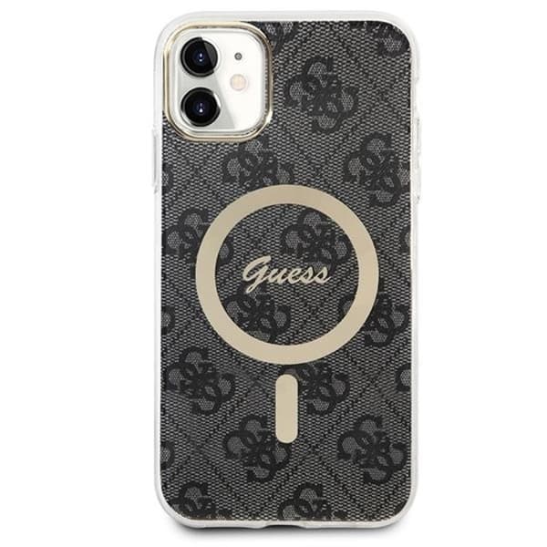 Guess iPhone 11 Magsafe Skal 4G Print + Trådløs Oplader - Sort Black