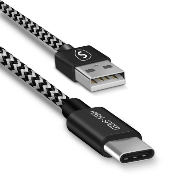 SiGN Skin USB-C till USB-A kabel 2.1A 3m - Svart/Vit Black