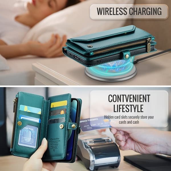 CASEME Plånboksfodral Konstläder för iPhone 12 mini - Grön