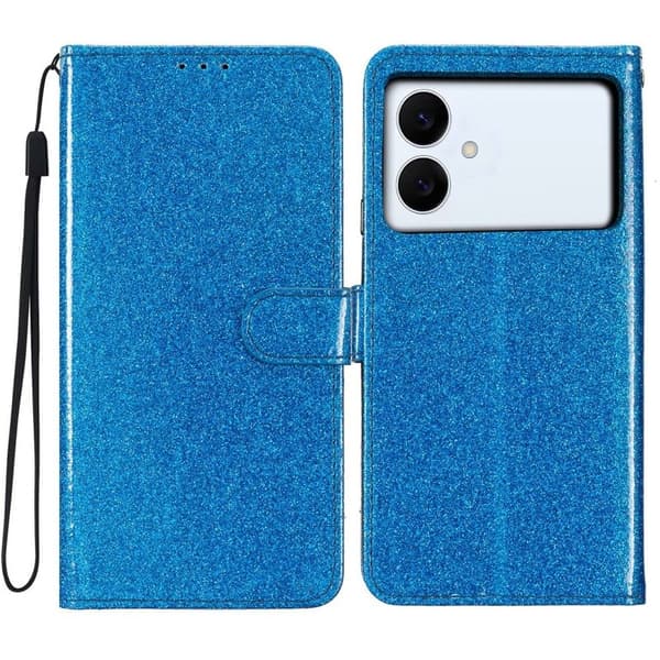 Samsung Galaxy S26 Edge Plånboksfodral Glitter Anti-Scratch Konstläder - Blå