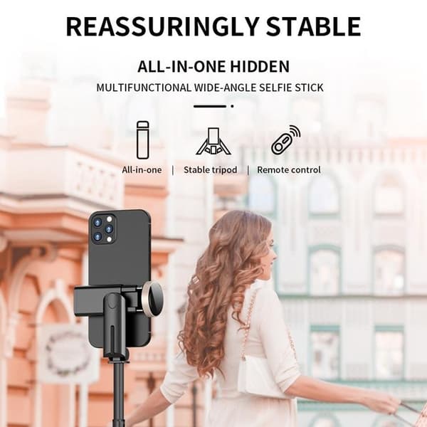 Utdragbart stativ Aluminiumlegering Bluetooth Selfiepinne Q12 - Svart
