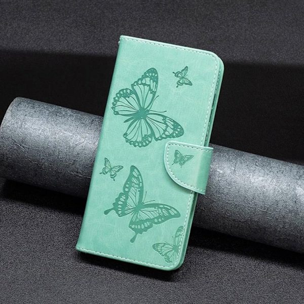 iPhone 14 Pro Max Plånboksfodral Butterflies Imprinted - Turkos